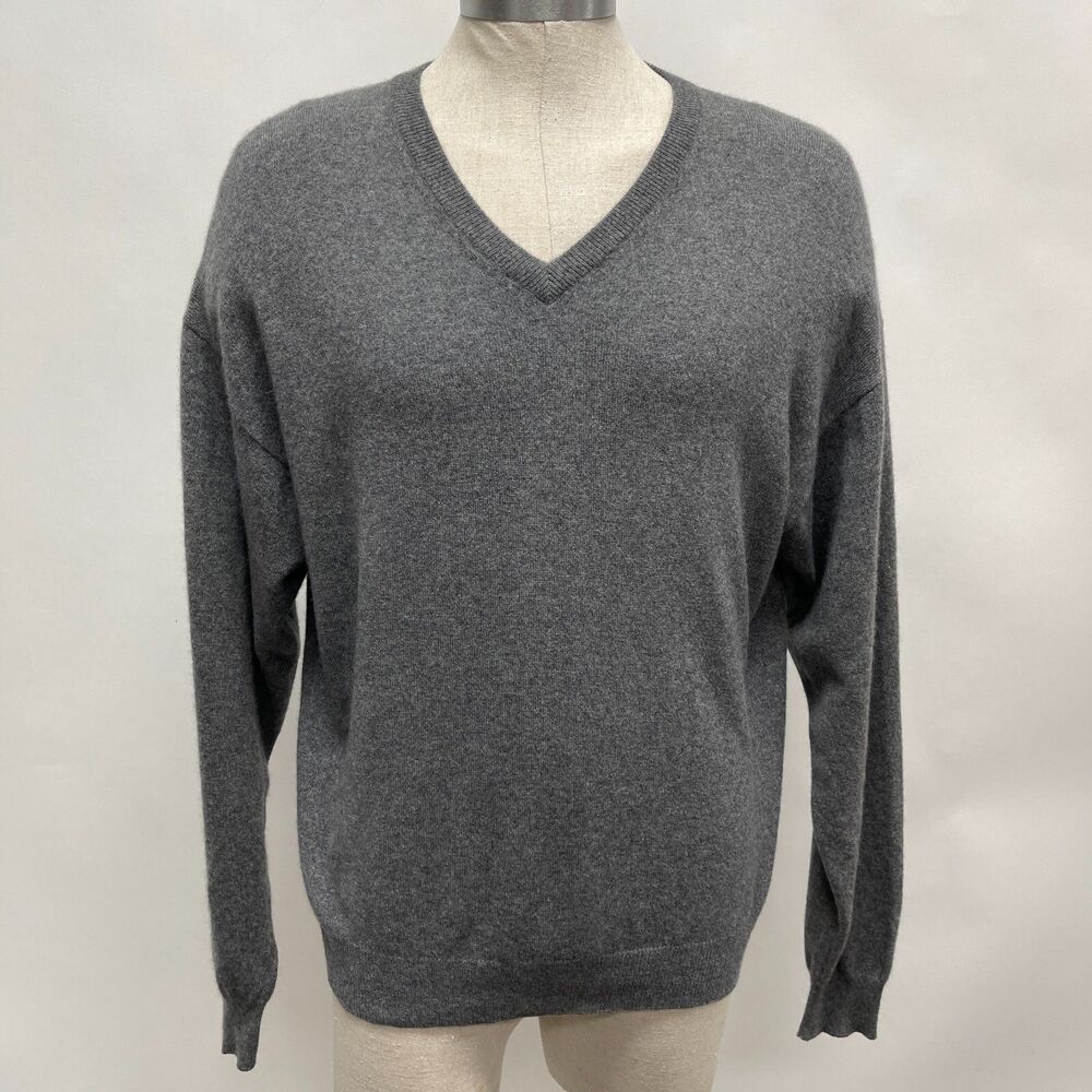 Belford Men's Sweater X-Large Gray 100% Cashmere Long Sleeve V-Neck‎